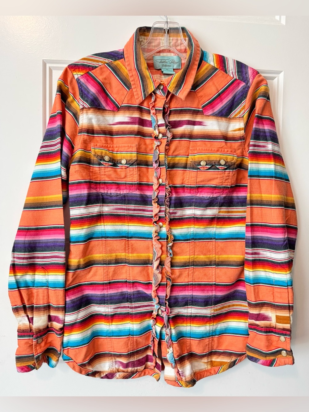 Tasha Polizzi Multicolor Striped Western Button Front Shirt M 100% Cotton